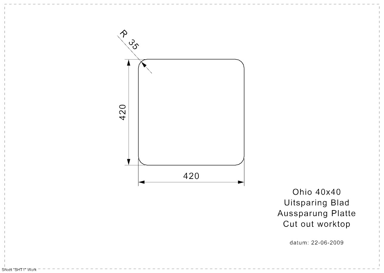 Reginox Ohio 40x40 (L) Edelstahl Einbauspüle - Aussparung