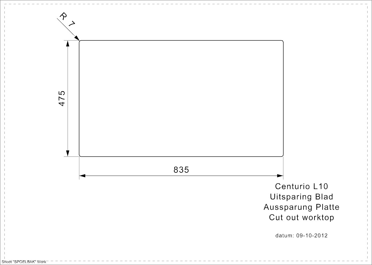 B49S3LLU05GDS_2 Reginox Edelstahl Einbauspüle CENTURIO 10 CC (L) poliert - Aussparung Arbeitsplatte
