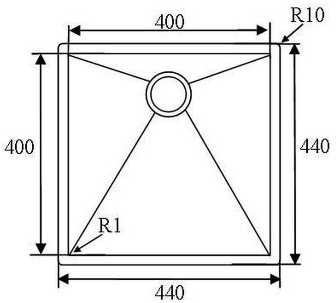 SHIGO-ZERO-LINE-Nullradius-Spuelbecken-SQR0-4040-Einbauzeichnung