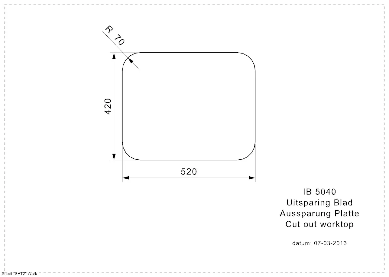 Reginox IB 5040 316 CC (L) Edelstahl Einbauspüle poliert - Aussparung Arbeitsplatte