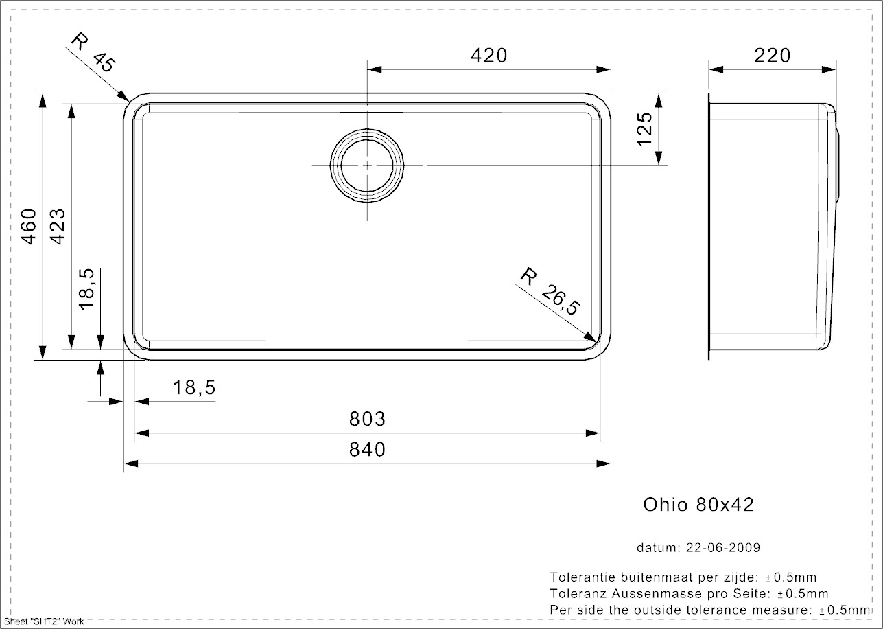 Zeichnung Ohio XXL Spuelbecken 80 x 42