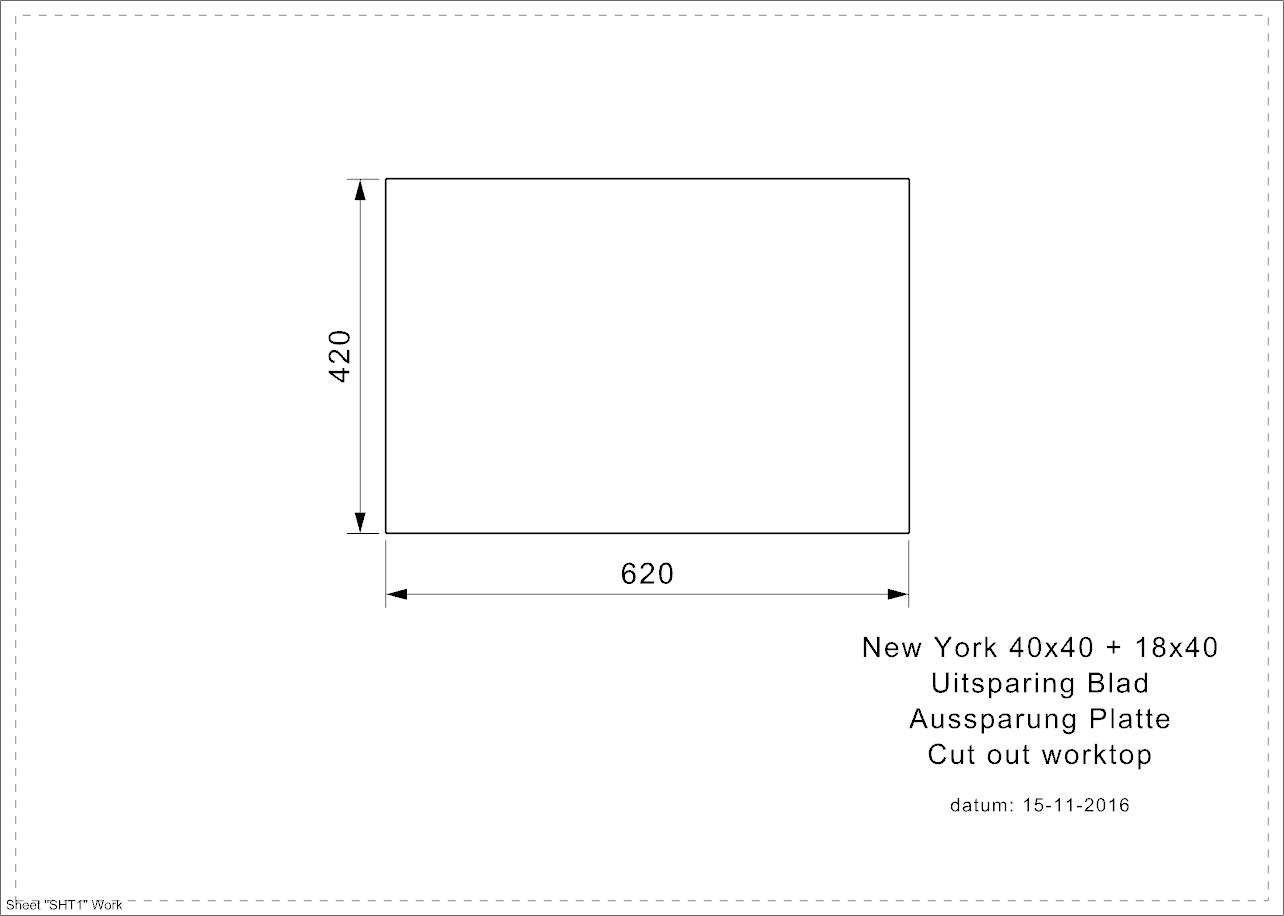 Reginox NEW YORK 40x40+18x40 (L) Edelstahl Einbauspüle - Arbeitsplatten-Ausschnitt