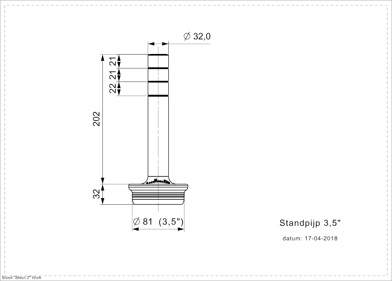 R1018_3 Reginox Standpipe Standrohrventil R1018 3,5 Zoll Kunststoff PVC - Maßzeichnung