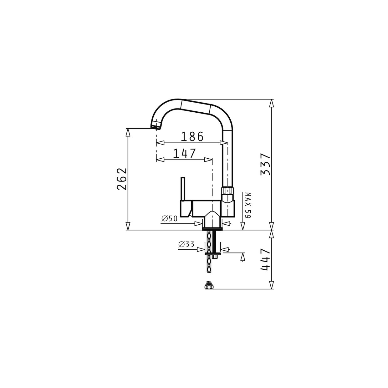 Pyramis CONTRALTO Unterfenster - Kuechenarmatur verchromt - Maßzeichnung