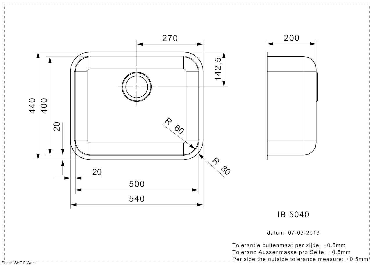 Reginox IB 5040 316 CC (L) Edelstahl Einbauspüle poliert - Maßzeichnung