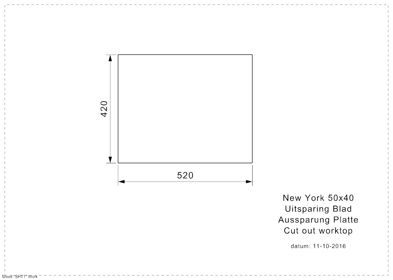 Reginox NEW YORK 50x40 (L) Edelstahl Einbauspüle - Aussparung Arbeitsplatte