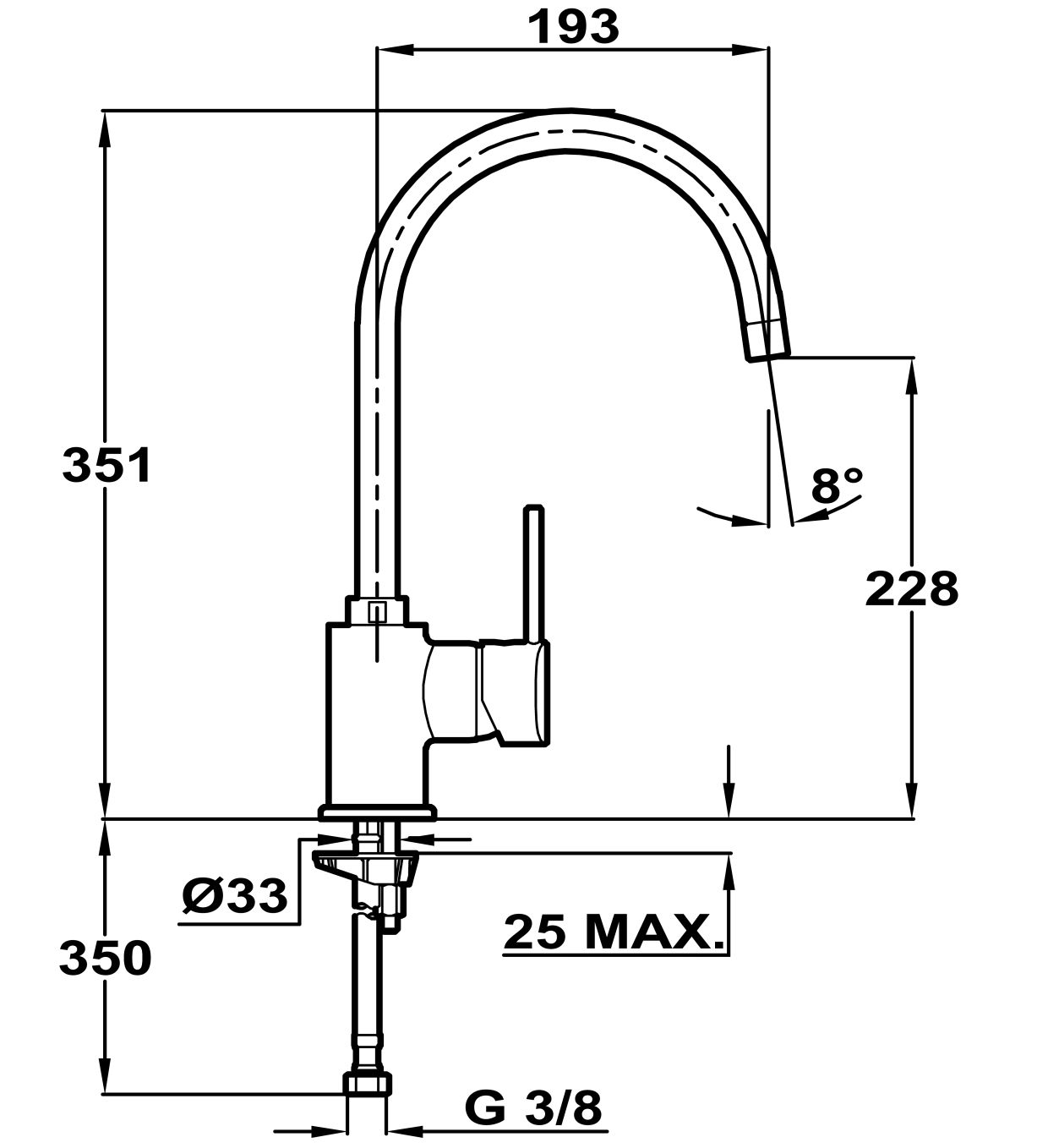 Teka ARK 915 Kuechenarmatur verchromt - Maßzeichnung