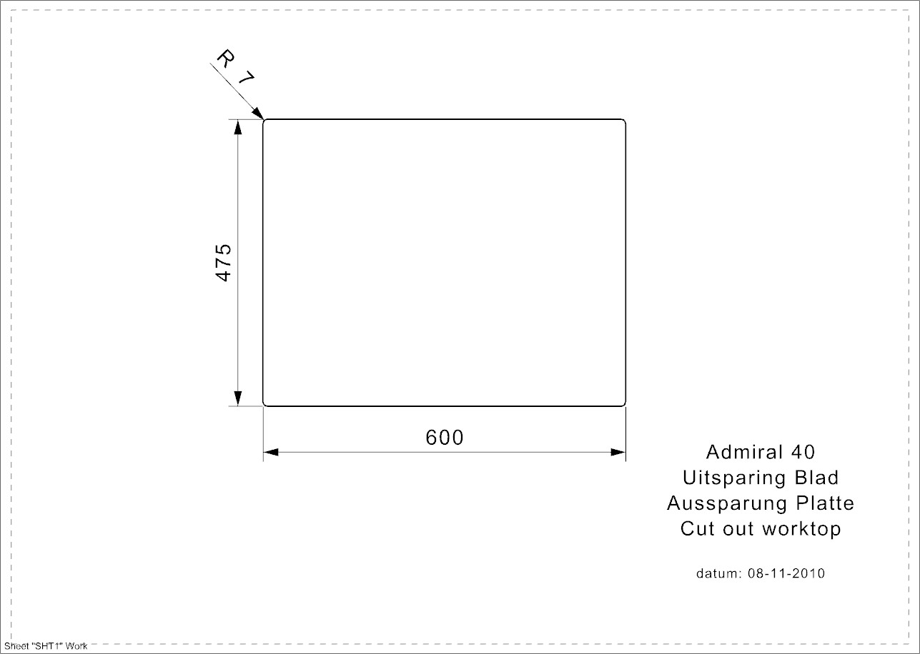Reginox ADMIRAL 40 (L) Edelstahl Einbauspüle poliert - Aussparung Arbeitsplatte