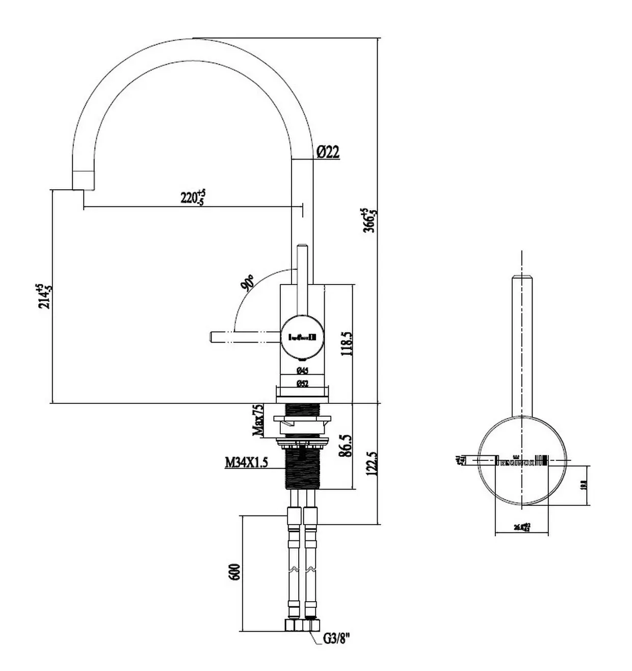 Reginox Spring Stainless steel Einhandmischer Spültisch Armatur Schwenkauslauf Edelstahl