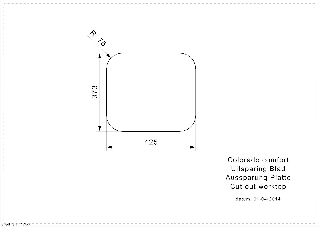 Reginox COLORADO COMFORT CC (L) Edelstahl Einbauspüle poliert - Aussparung Arbeitsplatte