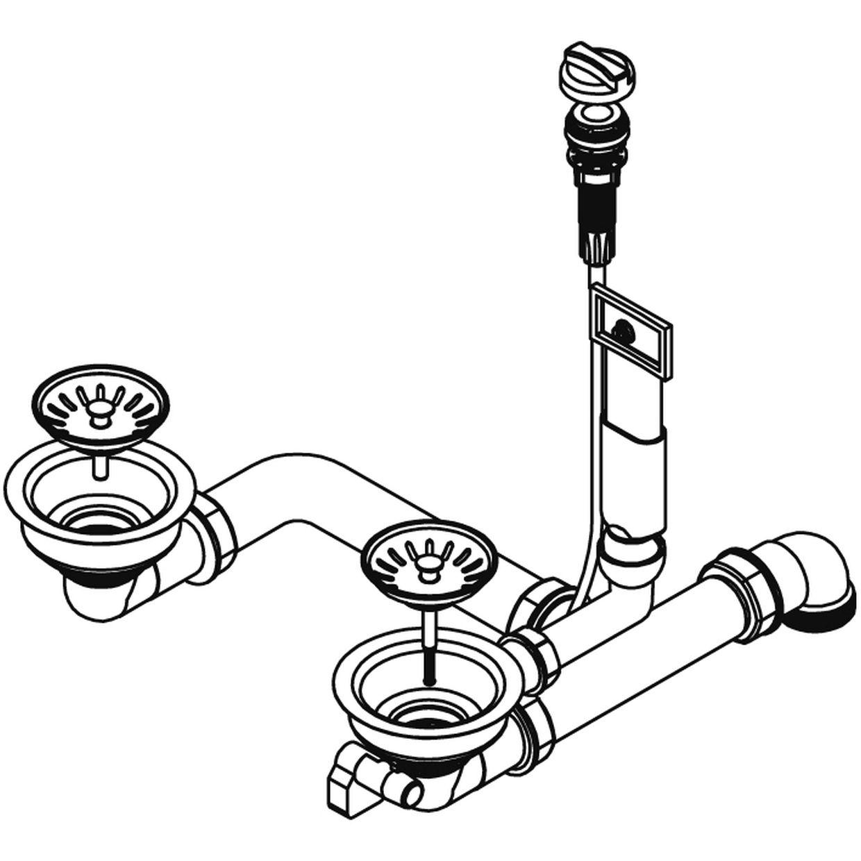 001161428enDW19InYpL07 Drehexcenter-Siebkorbventil ∅92 mit Überlauf im Becken & Siebkorbventil ∅92