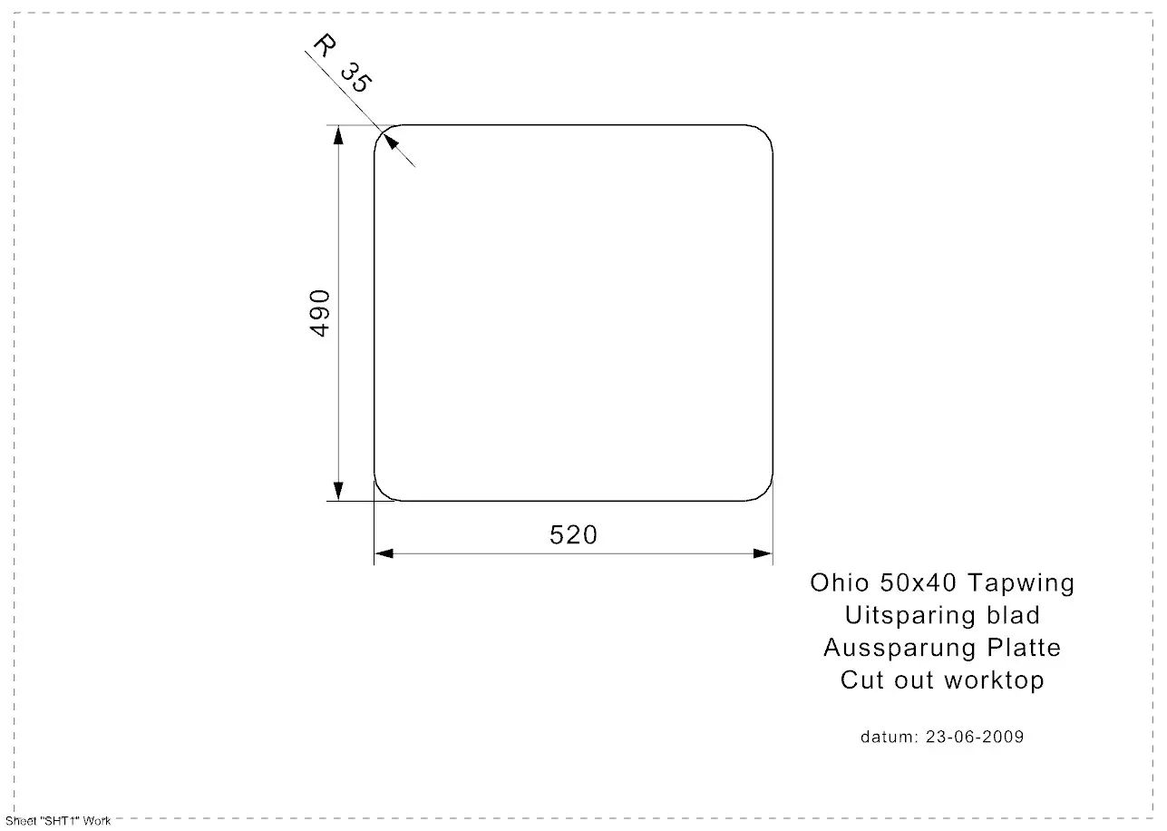 Reginox OHIO 50x40 TAPWING MIDNIGHT S. SKY (L) - Arbeitsplatten-Auschnitt