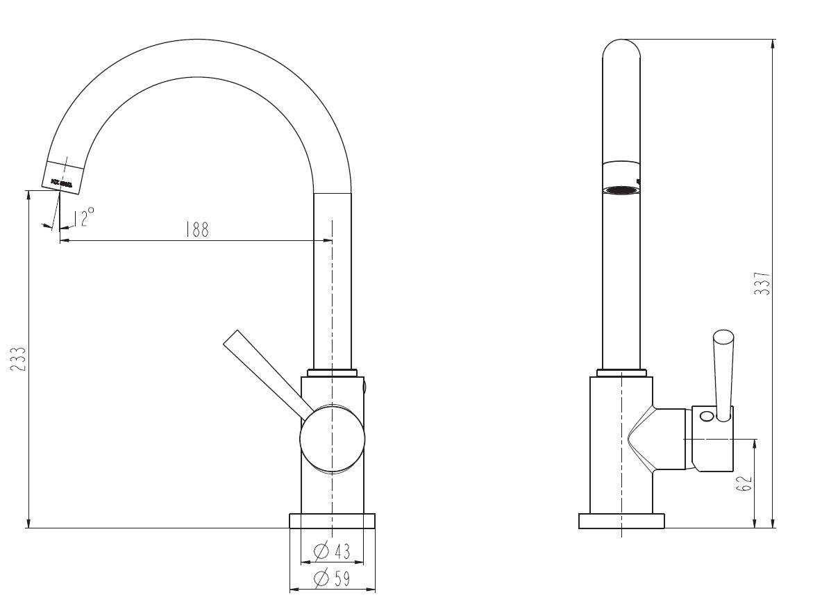 Zeichnung Cornwall Einhebelmischer in Edelstahl-Optik
