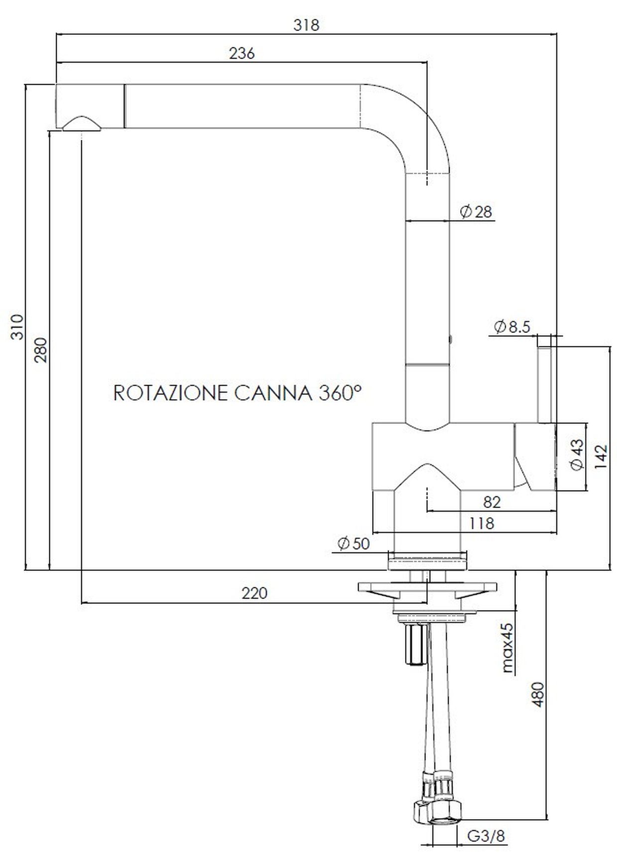 K1065K_6 Reginox Yadkin weiss Einhandmischer Spültisch Armatur mit Schwenkauslauf