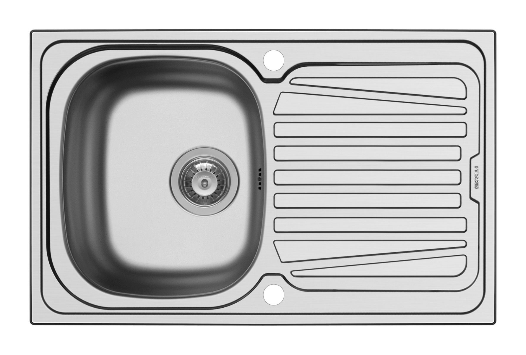 Küchenspüle aus Edelstahl mit Einzelbecken und Abtropffläche, ideal für moderne Wohnküchen.
