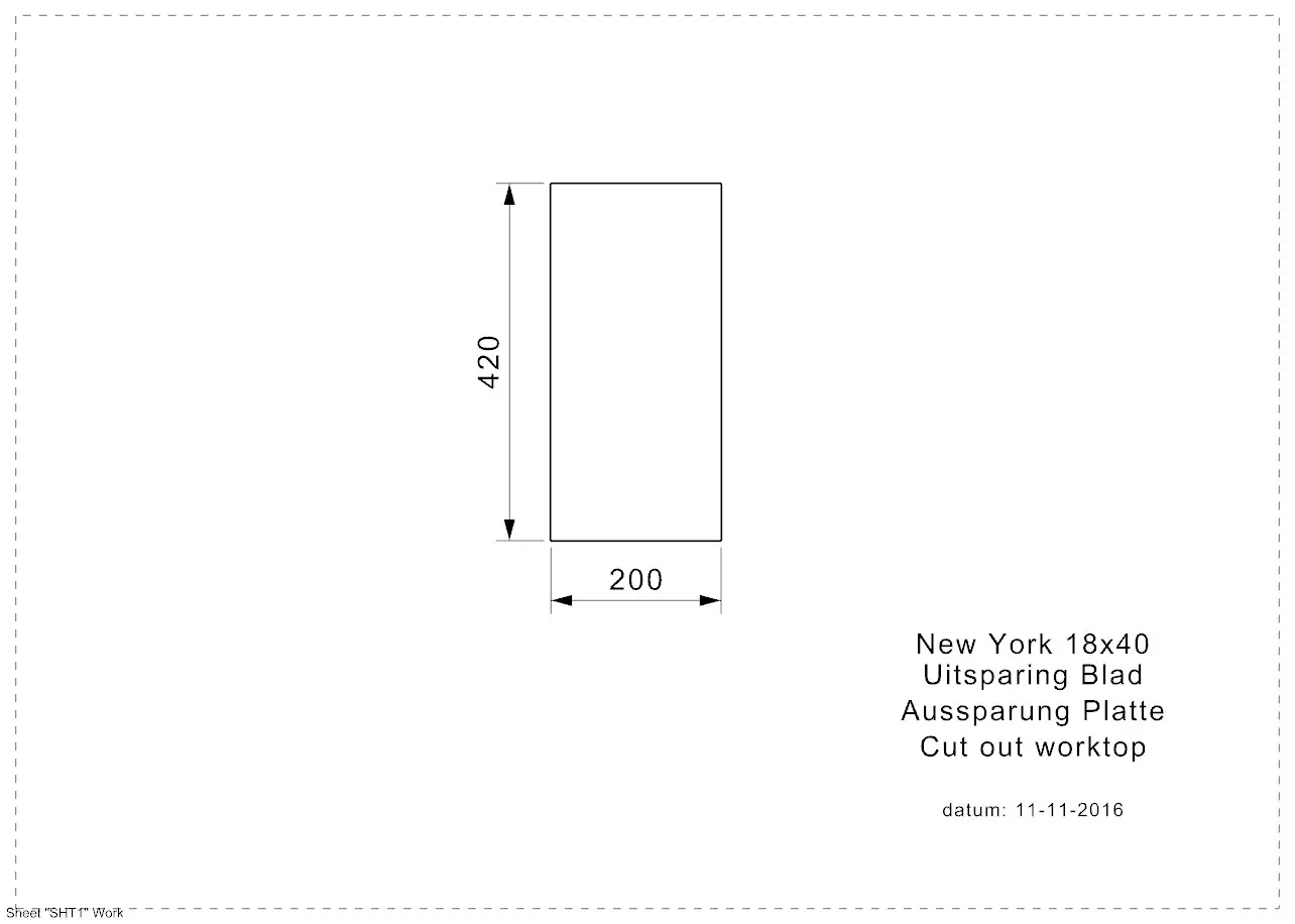 Reginox NEW YORK 18x40 (L) Edelstahl Einbauspüle - Aussparung Arbeitsplatte