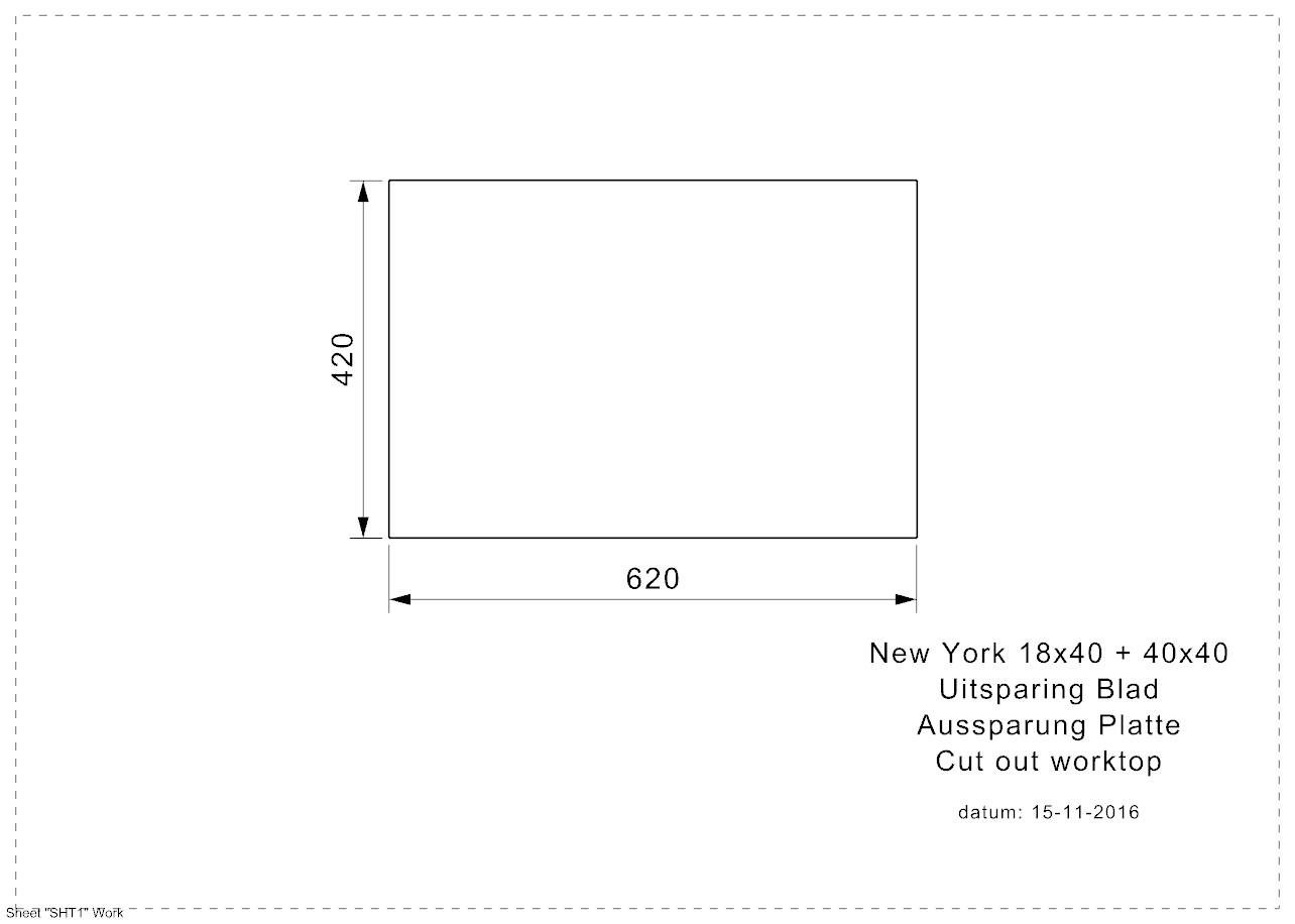T09T6LLU08GDS_6 Reginox NEW YORK 18x40+40x40 (L) Edelstahl Einbauspüle - Arbeitsplatten-Ausschnitt