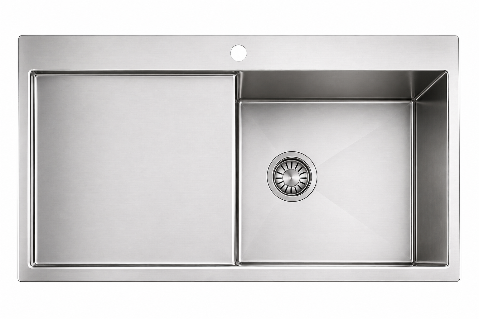 SHIGO High-Line Edelstahlspüle mit Abtropffläche SQAR10R1000 Küchenspüle aus Edelstahl mit Einzelbecken und Abfluss, ideal für moderne Wohnküchen und Renovierungen.