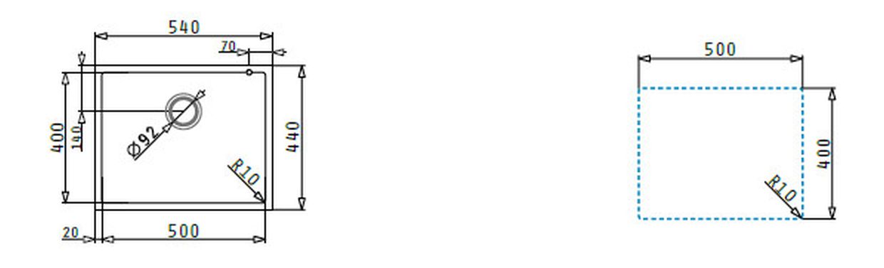 TZ-PYRAGRANITE-TETRAGON-50X40-1B Masszeichnung Tetragon Unterbauspuele 50x40cm