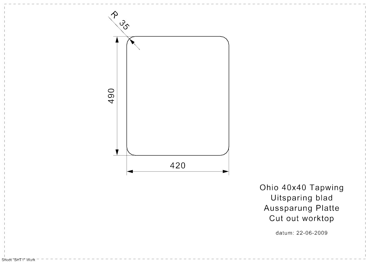 Reginox OHIO 40x40 TAPWING (L) Edelstahl Einbauspüle - Aussparung
