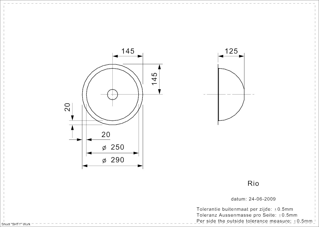 Reginox Rio CC (L) Edelstahl Einbauspüle poliert - Maßzeichnung