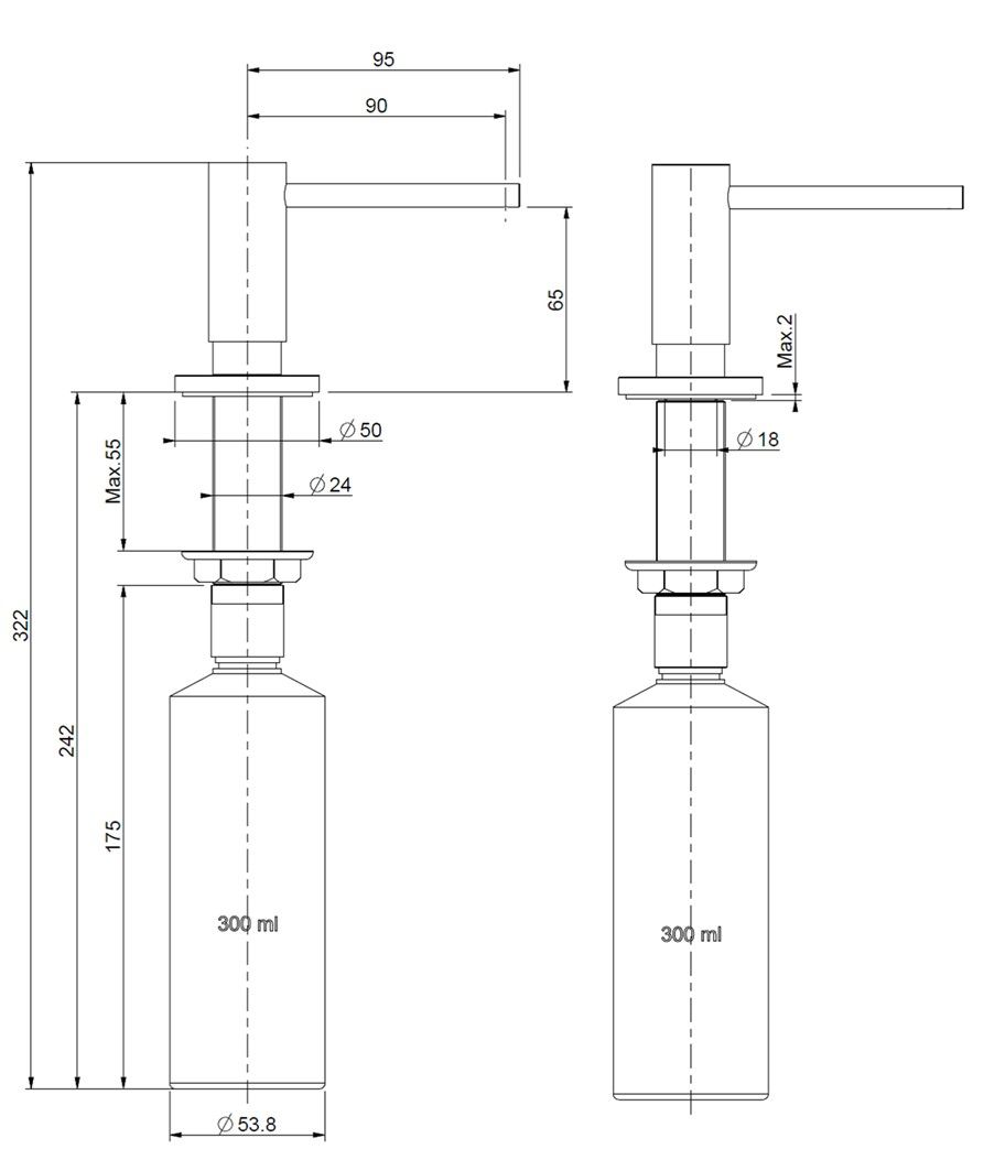 Reginox Spuelmittelspender mit 300ml Flasche