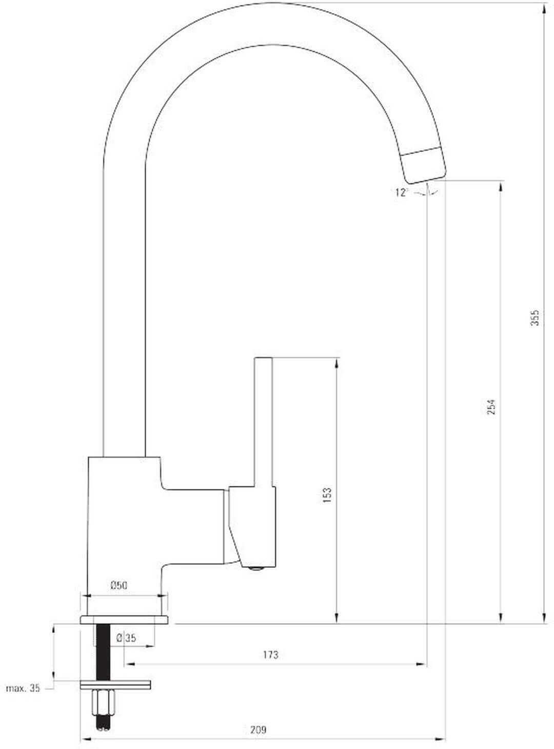 DEANTE Milin Masszeichnung schwarze Spültischarmatur mit schwenkbarem Auslauf