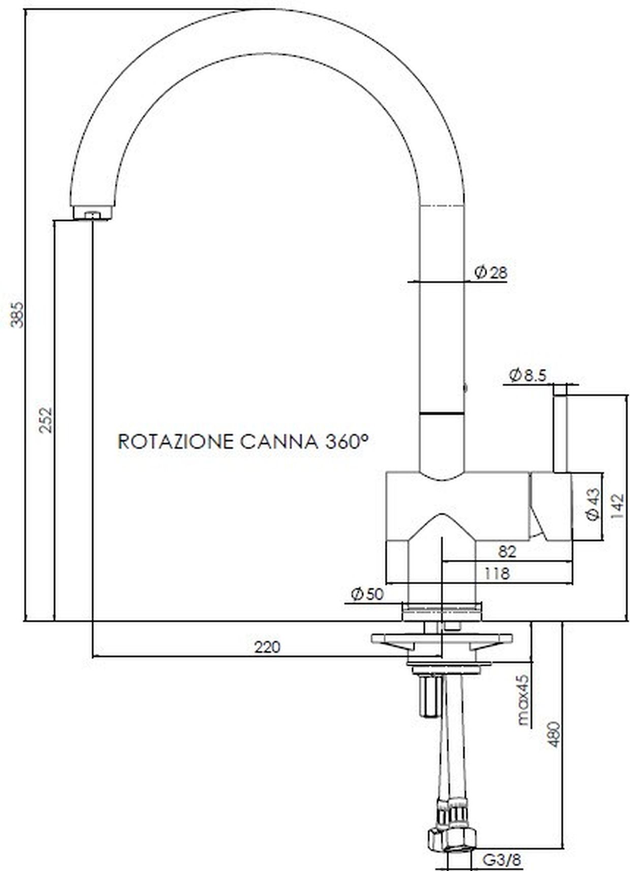 K1050K_1 Reginox Yampa Black Einhandmischer Spültisch Armatur mit Schwenkauslauf