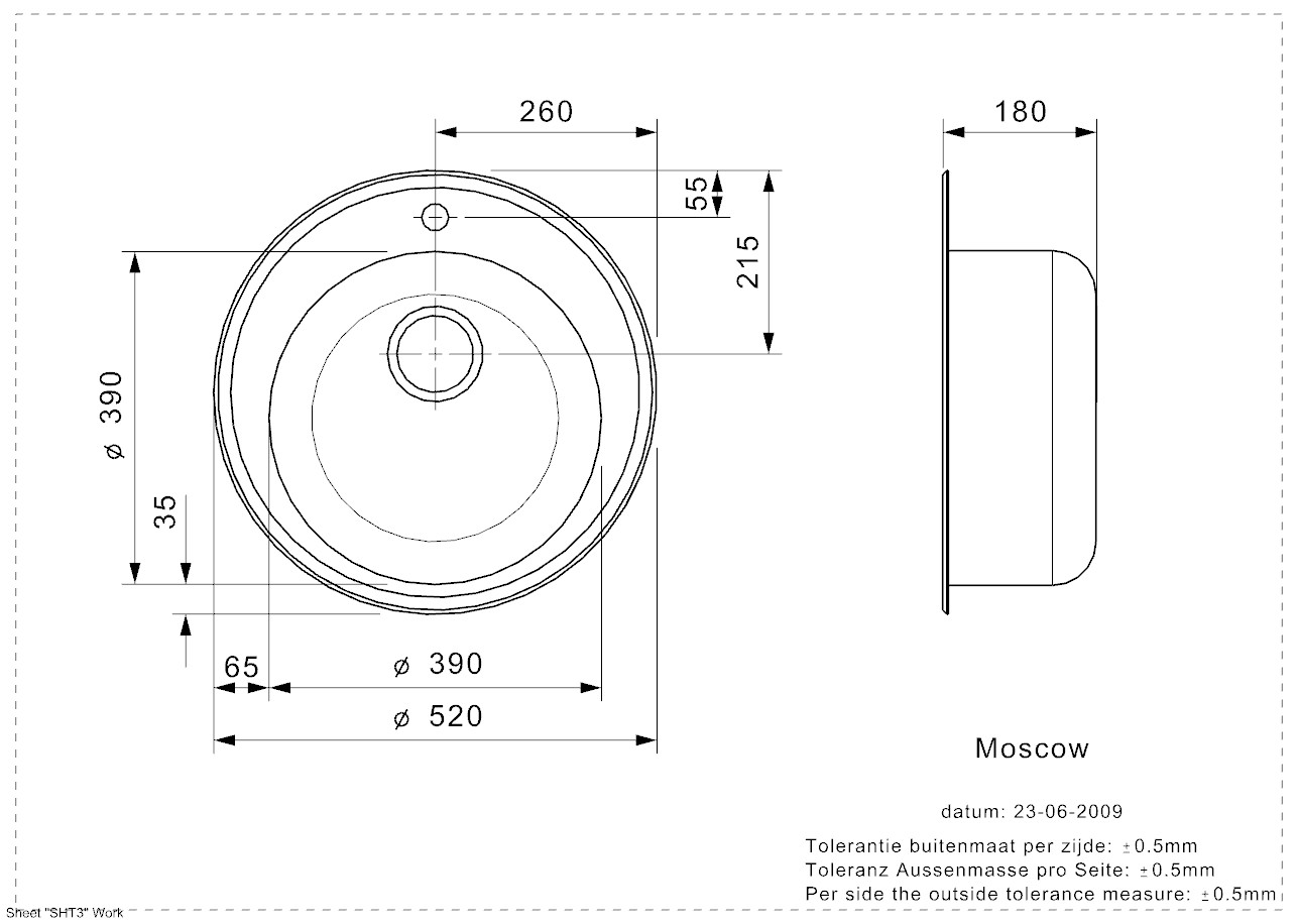 Reginox MOSCOW CC (R) Einbau Edelstahl Einbauspüle poliert - Maßzeichnung