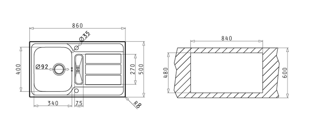 TZ-ATHENA-86X50-1-1-4B-1D-1-1TH-EinbauejJ99IGYdUTua Pyramis ATHENA (86x50) 1 1/4B 1D FB Edelstahl Einbauspüle - Maßzeichnung