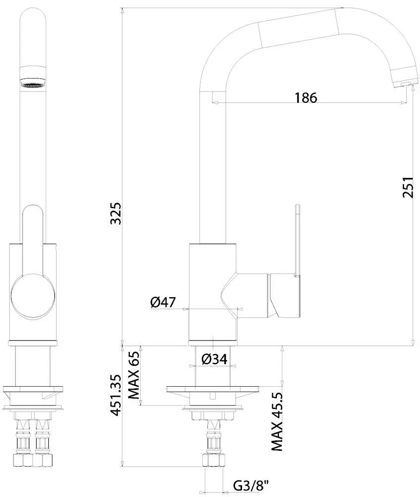 AquaCucina 55505-S Armatur SF 1 in MATT-SCHWARZ mit Schwenkauslauf Einhebelmischer Armatur