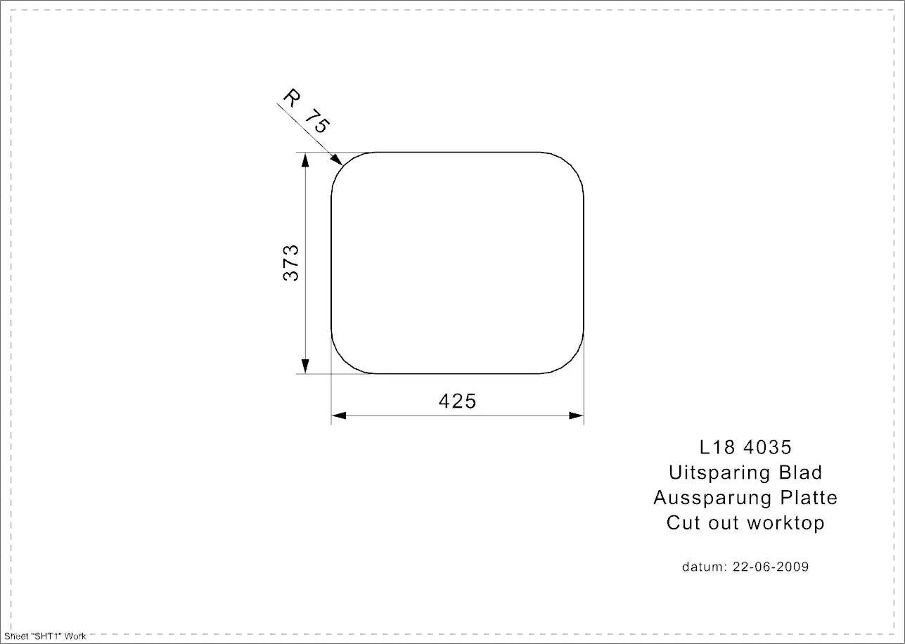 Reginox L18 4035 KG-CC (L) Edelstahl Einbauspüle poliert - Aussparung Arbeitsplatte