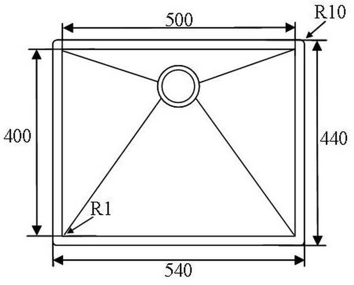 Zeichnung-Spuele-SHIGO-SQR0-5040 SHIGO-ZERO-LINE-Nullradius-Spuelbecken-SQR0-5040-Einbauzeichnung