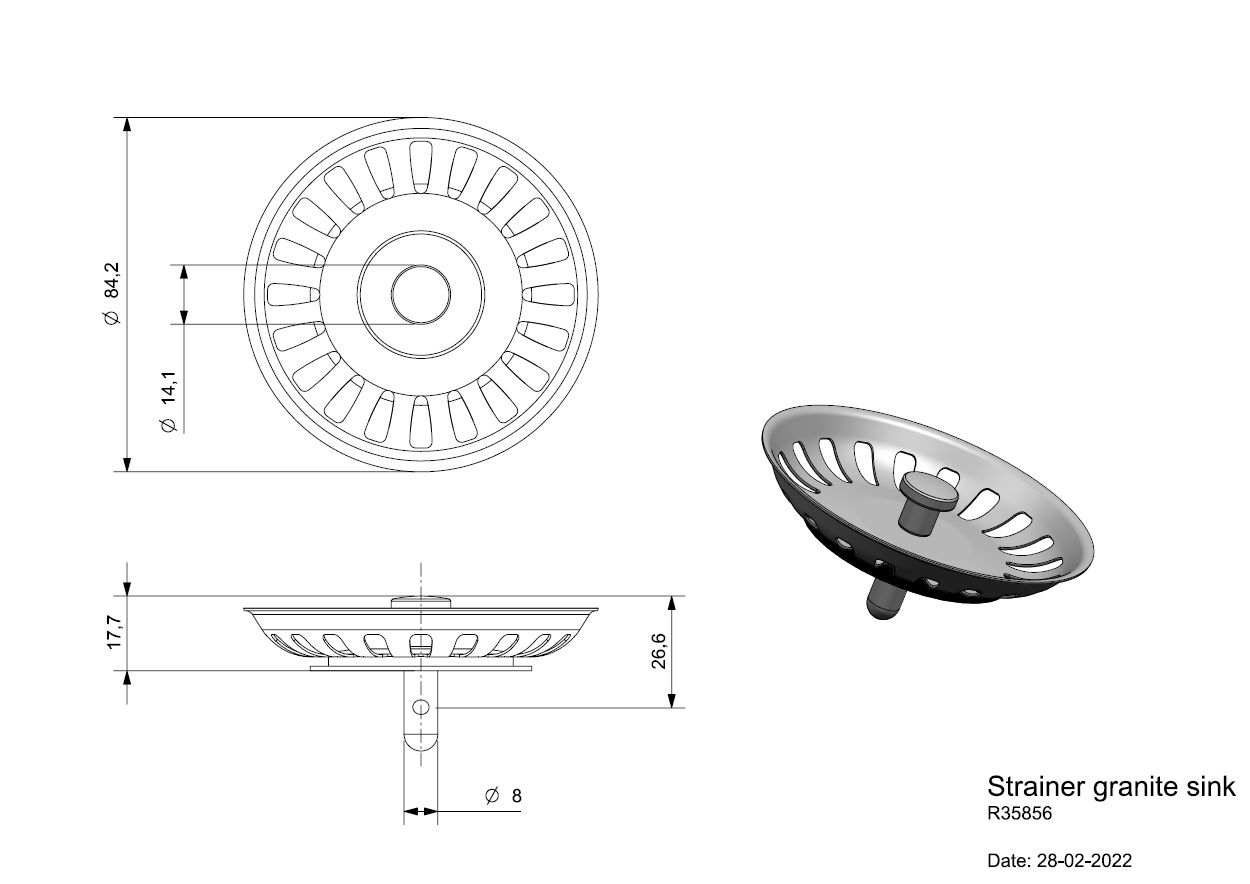 Ersatzteil Ventilkorb für Reginox Granitspülen