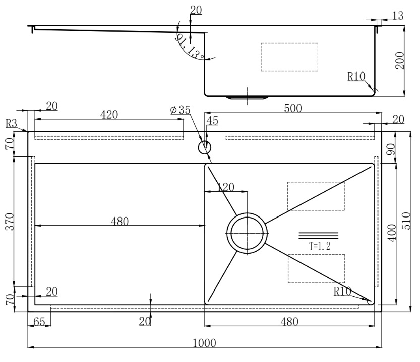 SHIGO High-Line Edelstahlspüle mit Abtropffläche SQAR10R1000