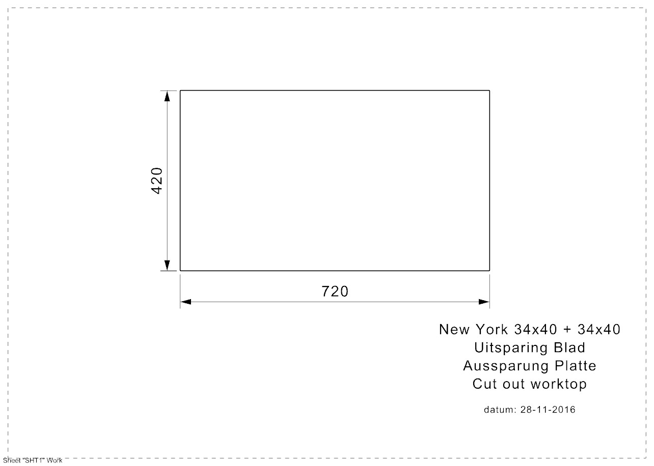 Reginox NEW YORK 34x40+34x40 (L) Edelstahl Einbauspüle - Arbeitsplatten-Ausschnitt