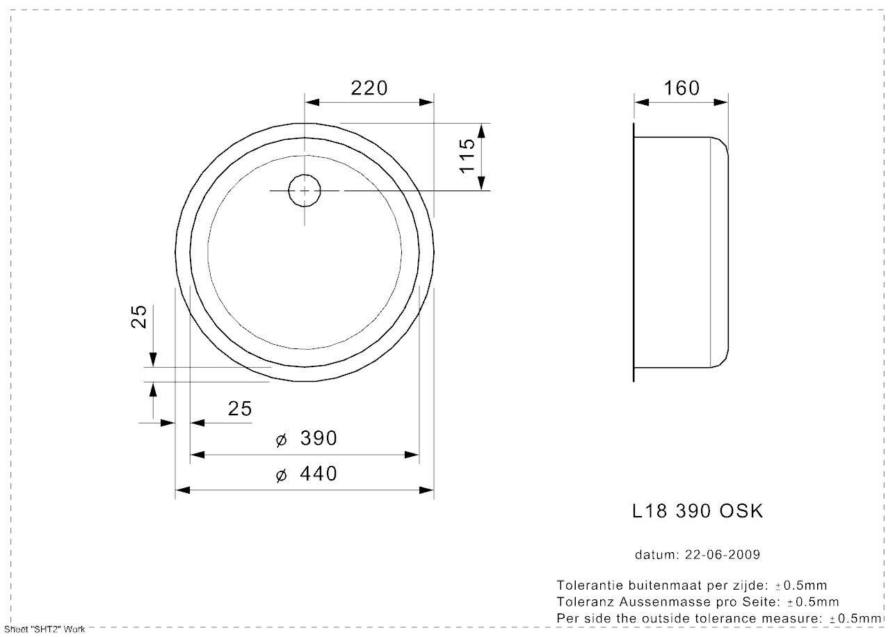 Reginox L18 4035 VP CC (L) Edelstahl Einbauspüle poliert - Maßzeichnung
