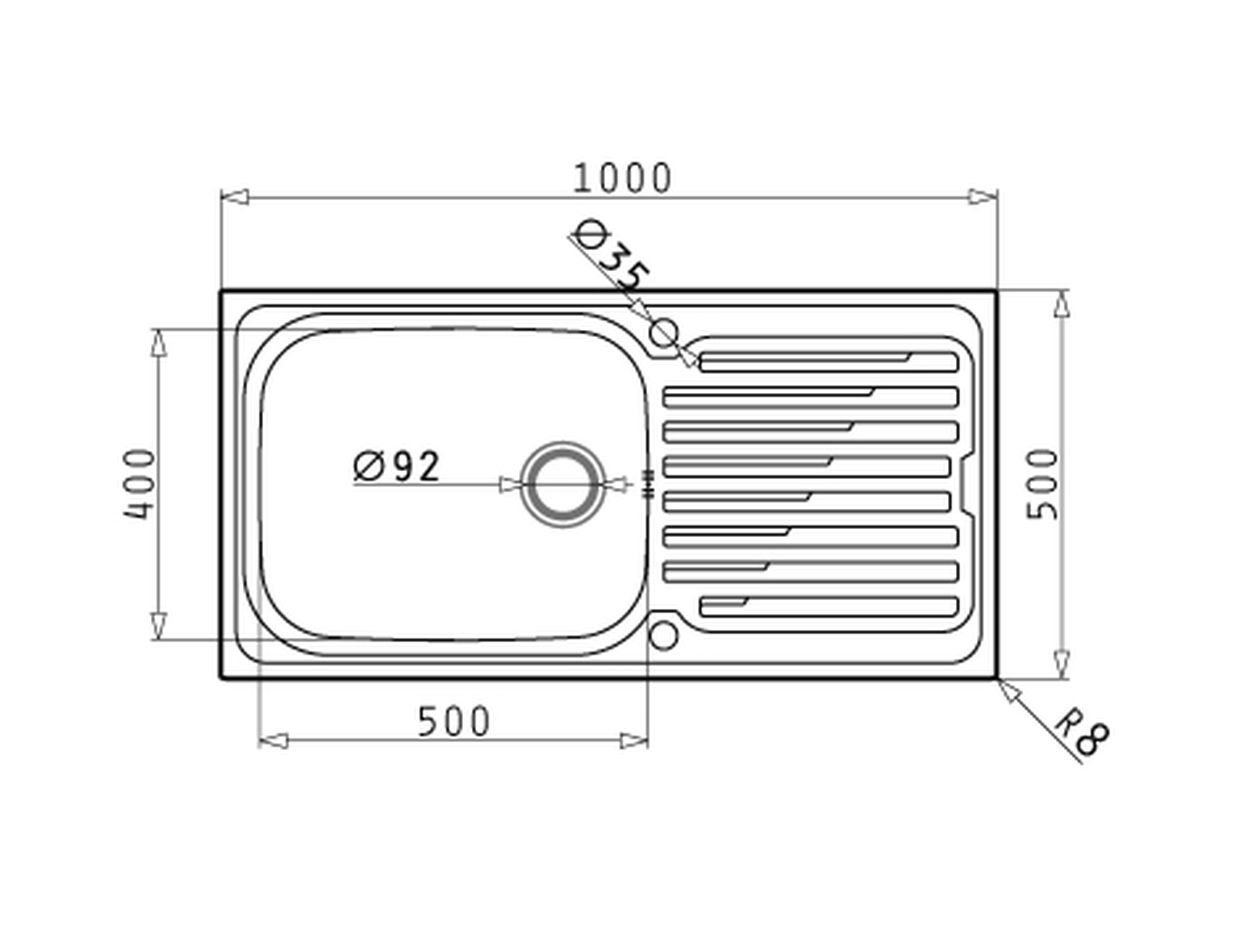 Pyramis AMALTIA PLUS (100x50) 1B 1D Edelstahl Einbauspüle poliert - Maßzeichnung