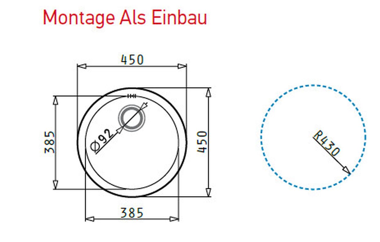 Zeichnung Pyramis CR runde Einbauspüle