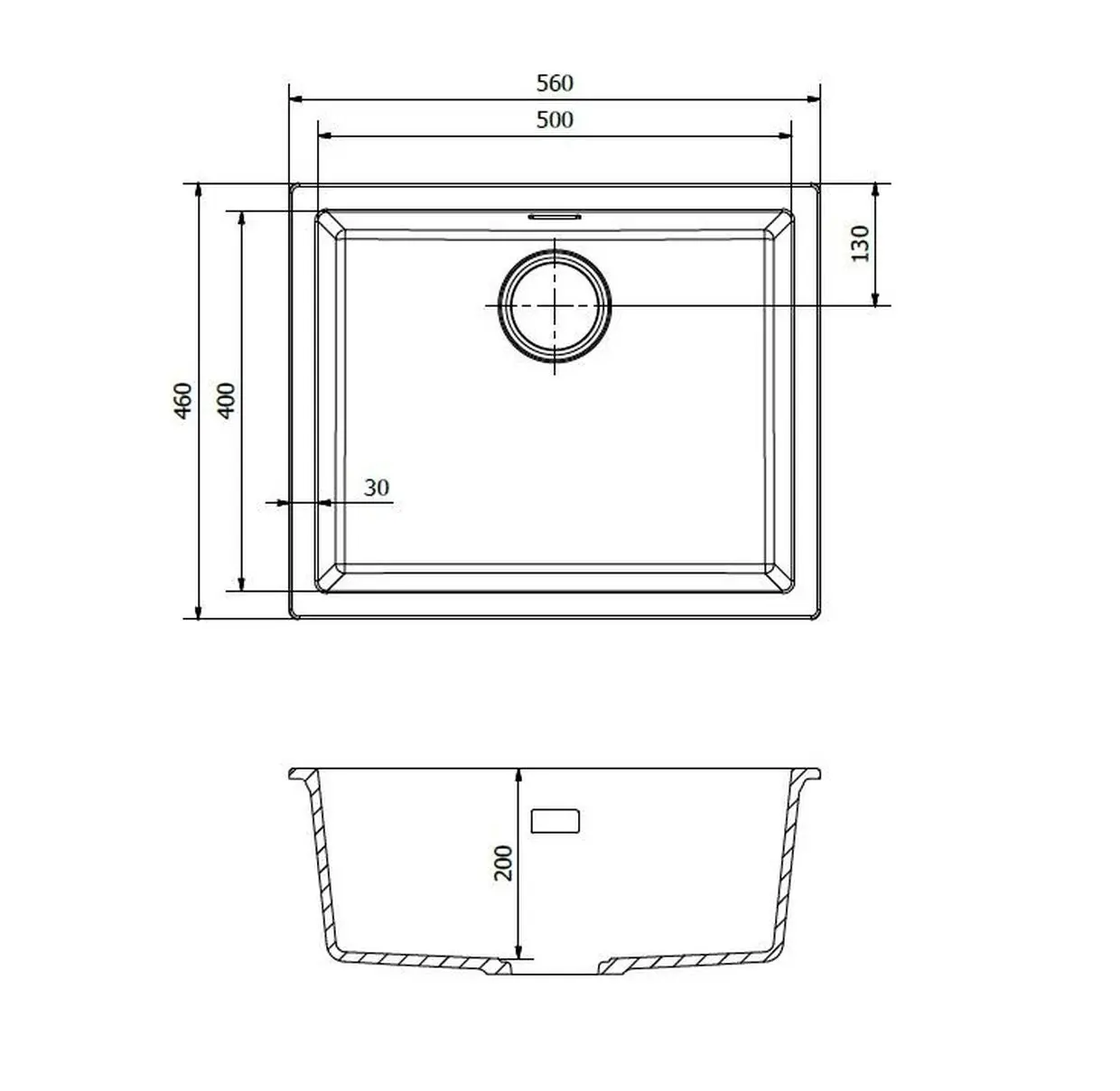 Reginox Amsterdam 50 Pure White Spüle 50x40 weiß - Maßzeichnung